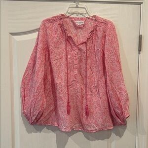 India Collection - Size Small - Floral Pink Blouse with Tassels
